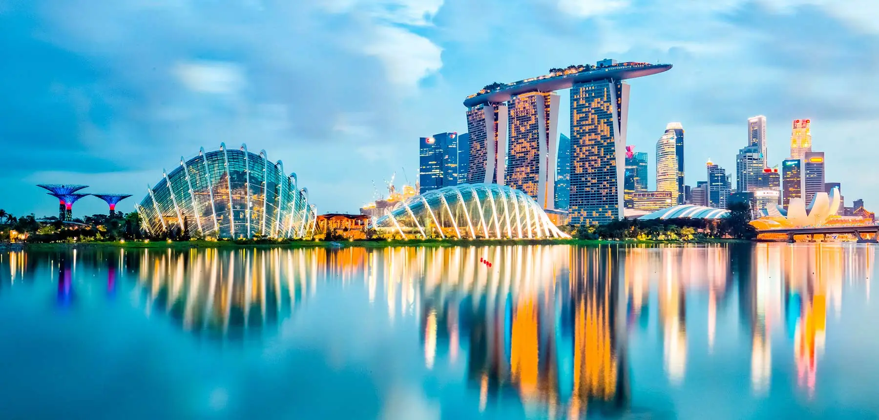Singapore modern skyline and hawker food markets - ultra-safe multicultural city perfect for solo dining